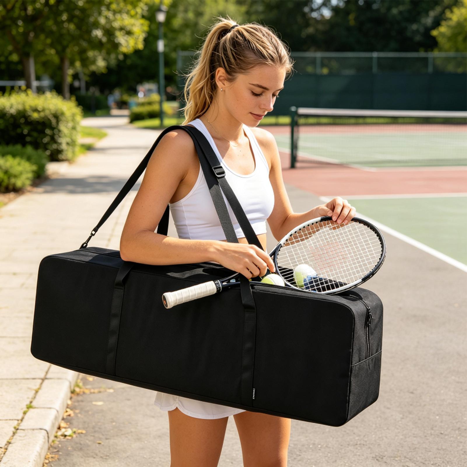 Badminton Net - ピクルボール用ネットバッグ。折りたたみ式ネットシステムとファスナー付きポーチが付属。オックスフォード生地製で、バドミントン、テニス、旅行、屋内・屋外での使用に適したピクルボールセットバッグ。