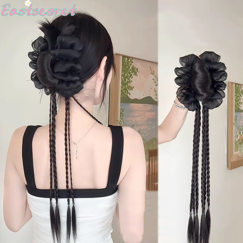 Feather Shuttlecock - 黒いリボンが付いた半分結びのヘアクリップ、羽根飾り付きのヘアエクステンション、無造作なアップスタイル用ヘアクリップ、高い位置で結ぶポニーテール用ヘアアクセサリー。