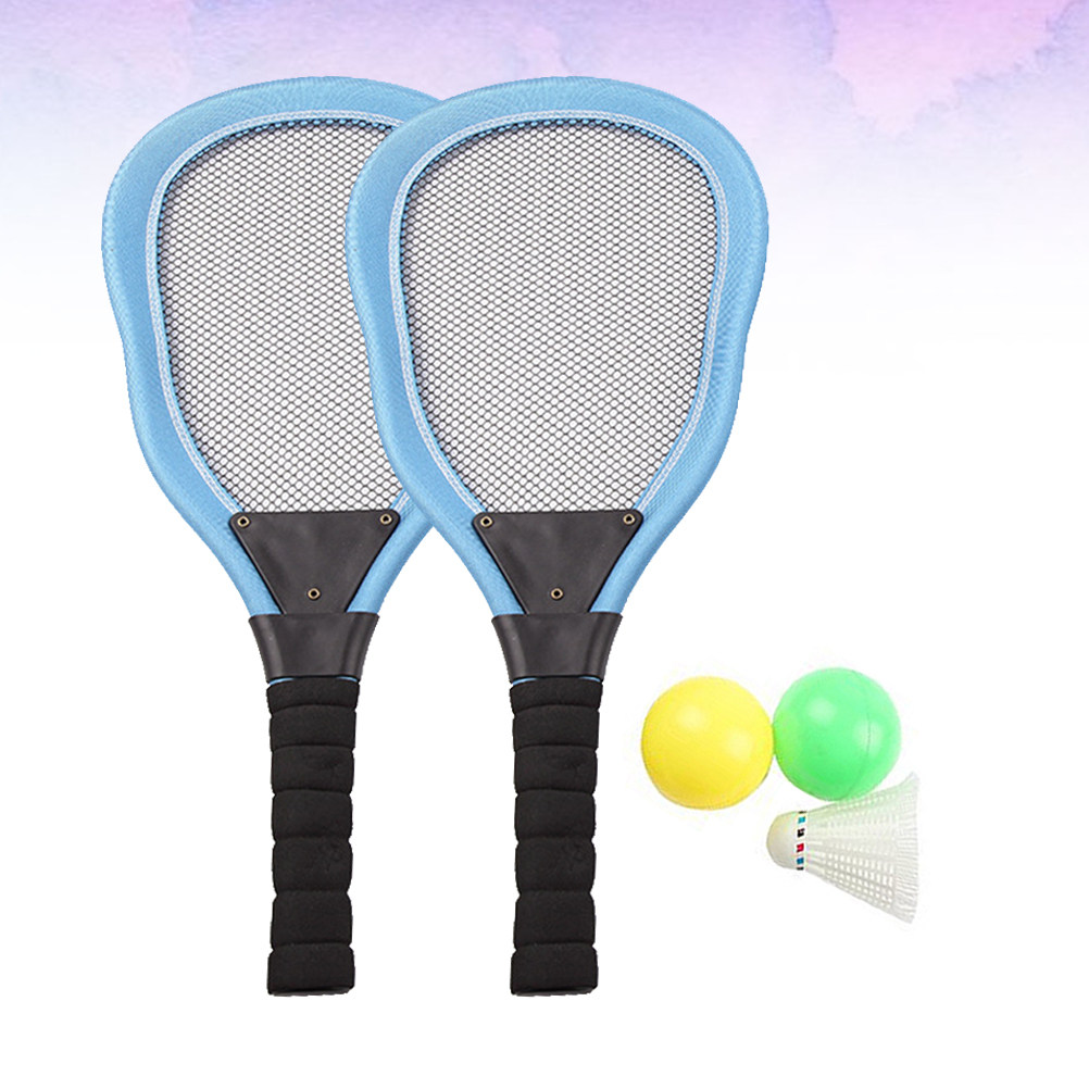 Badminton Grip - 子供向けビーチラケット5本セット。高品質な布製ラケットと、バドミントンボールとボールプールボールのコンボ。握りやすいサイズで、男の子にも女の子にも最適。夏の遊びにぴったり。