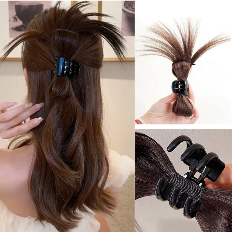 Feather Shuttlecock - 女性用合成ハーフタイヘアクロー,フェザーシャトルコック,レイジーヘッドクリップ,キャッチクリップ,ハイポニーテール,ヘアアクセサリー