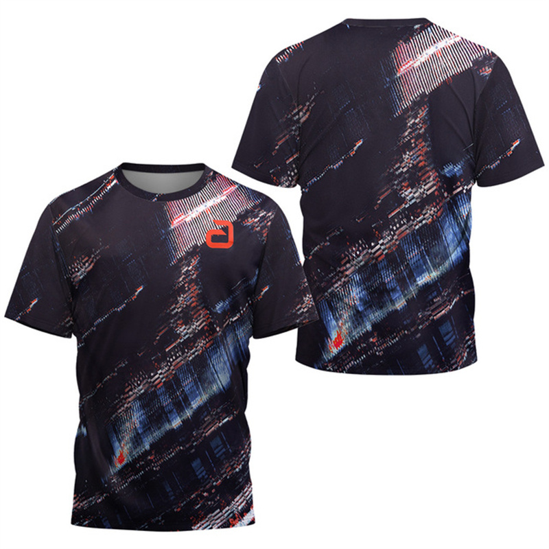 Badminton Jersey - 2027-2026年モデル、卓球Tシャツ、波模様、メンズ、夏用、バドミントンTシャツ、トップス、卓球クラブ、速乾、半袖。