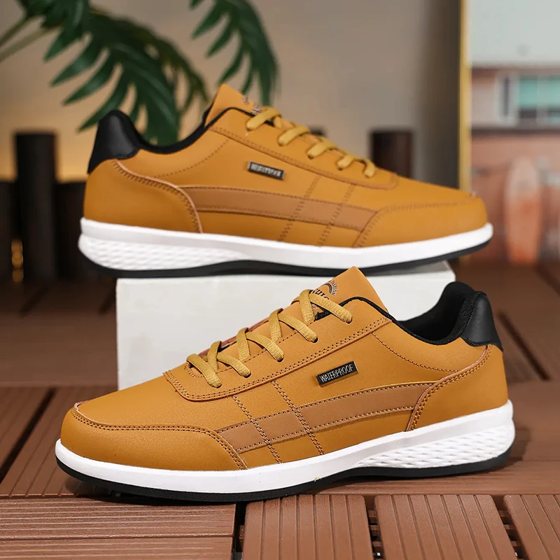 レザーPUメンズシューズスニーカートレンドカジュアルシューズ - Badminton Shoes Men のレビューと価格