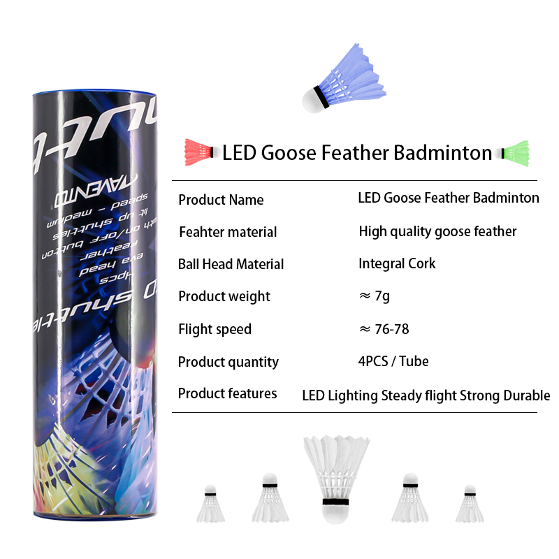 ウェルキン4個ダークナイトカラフルなledバドミントンシャト - Feather Shuttlecock のレビューと価格