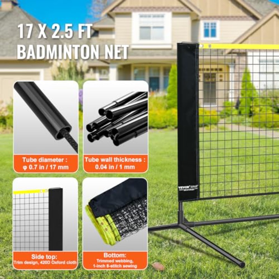 バドミントンネット、高さ調節可能なバレーボールネット、幅広折 - Badminton Net のレビューと価格